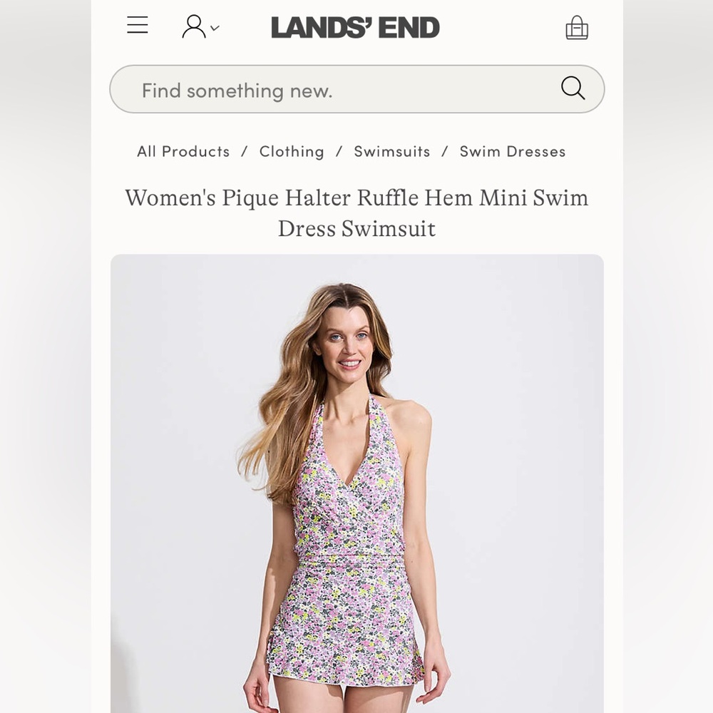 Lands End Women’s Pique Halter Ruffle Hem Mini Swim Dress Swimsuit